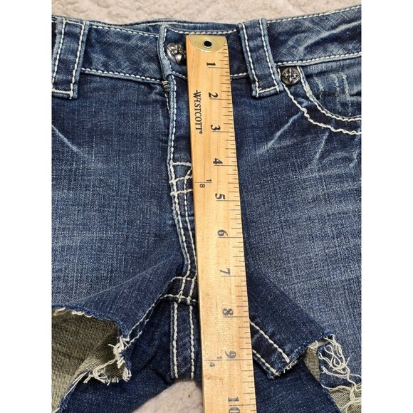 Miss Me Womens Blue Denim Cut Off Shorts Raw Hem Low Rise 5 Pockets Size 26 - Picture 10 of 12